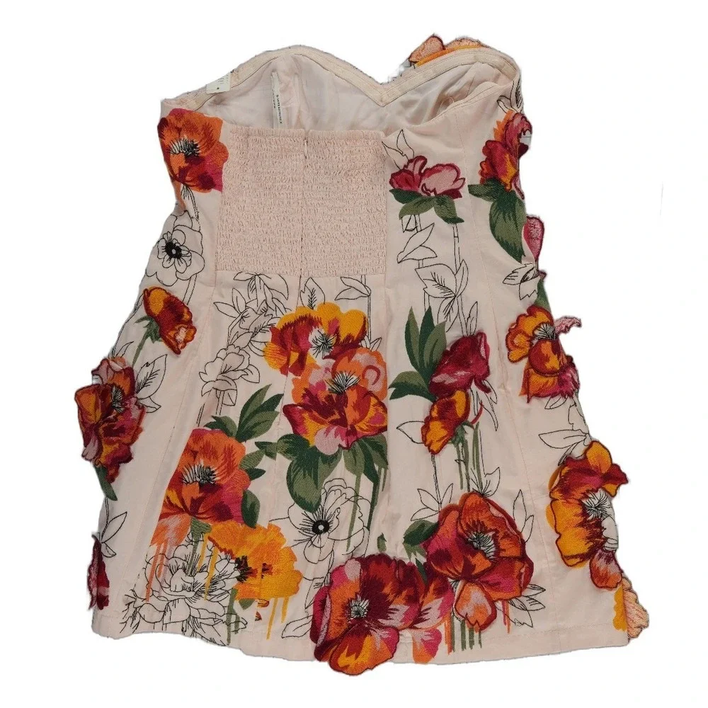 NWT Anthropologie 3D Floral‎ Cotton Shell Dress Women's Size 14 Ivory $268
